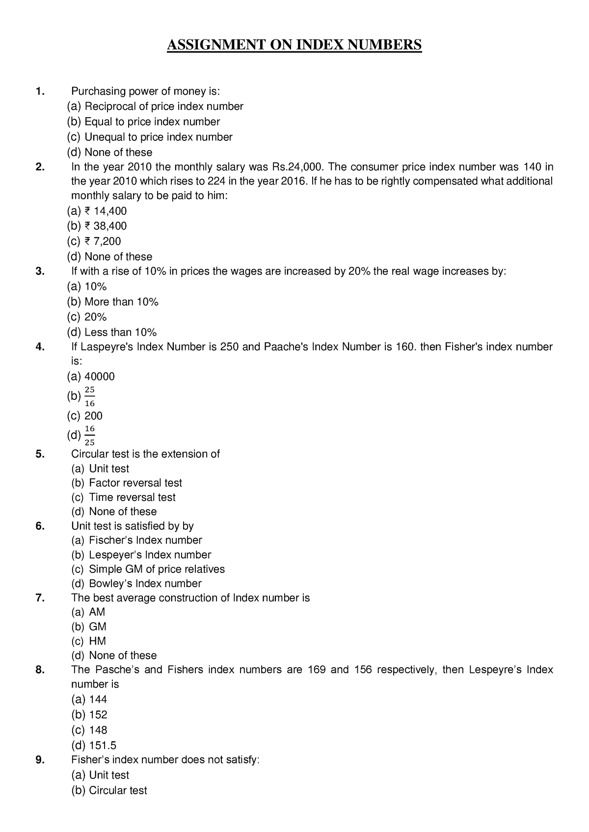 assignment about index number