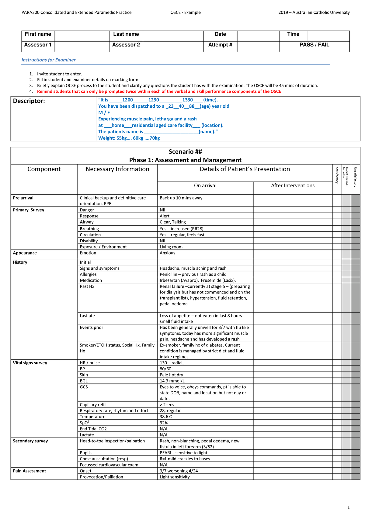 OSCE example 2019 - Warning: TT: undefined function: 32 First name Last ...