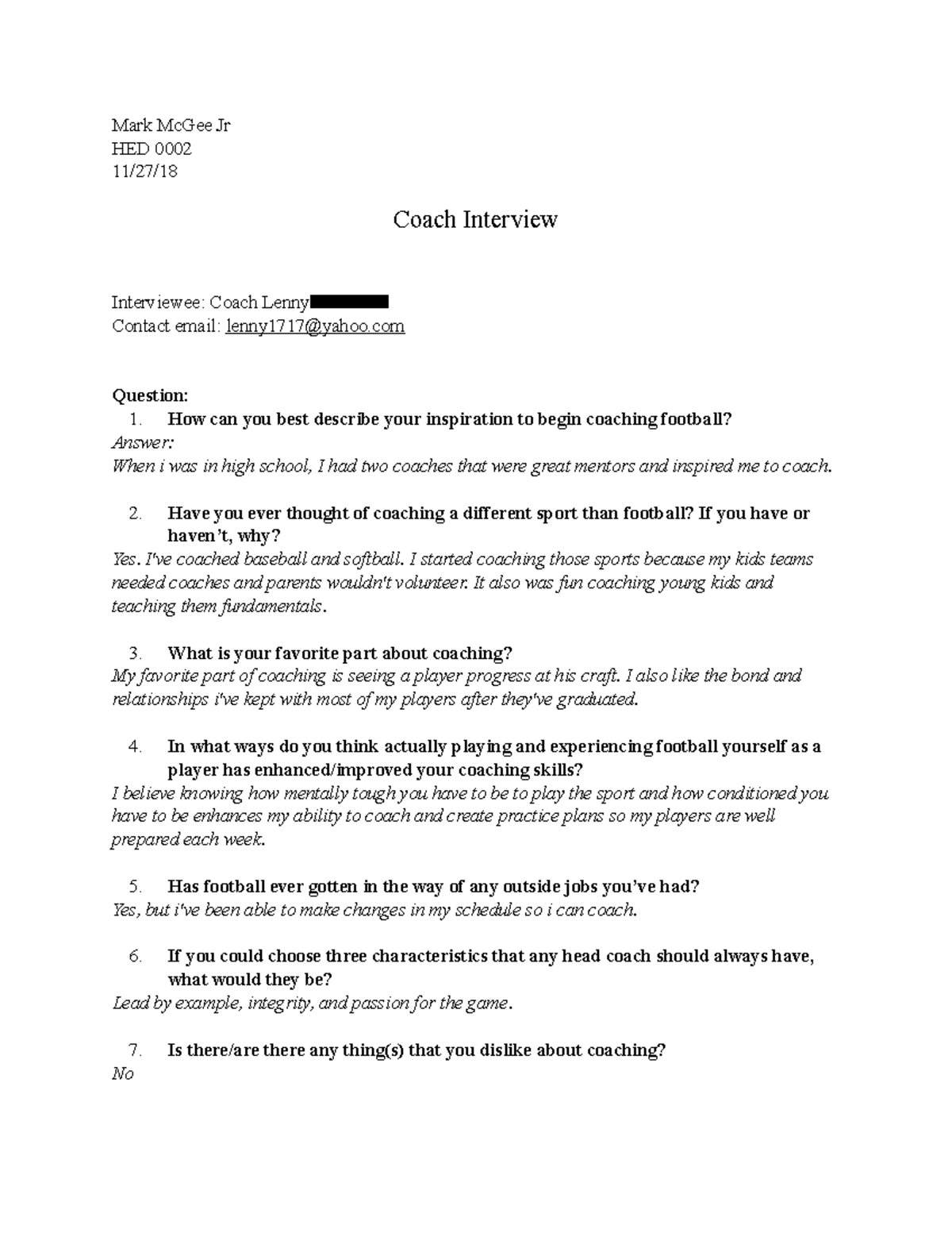 Coach Interview KIN 0081 Studocu