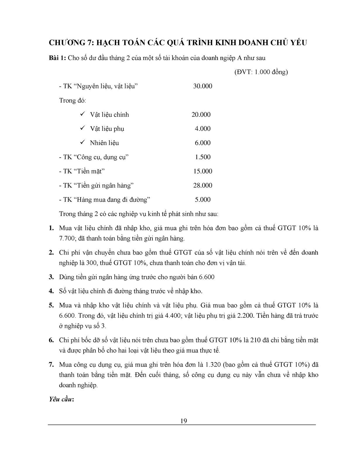 Baitap NLKT Hk3(20-21)-19-29 - CH ̄¡NG 7: HẠCH TOÁN CÁC QUÁ TRÌNH KINH ...