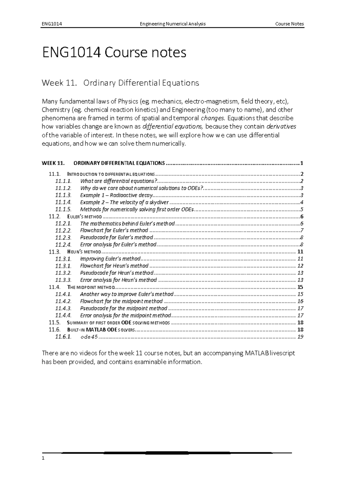 Week 11 Course Notes - ENG1014 Course notes Week 11. Ordinary ...