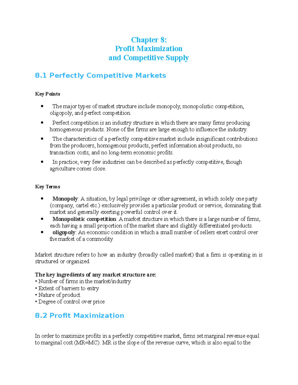 Chapter 8 Handout - Perfect Competition - Chapter 8: Profit ...