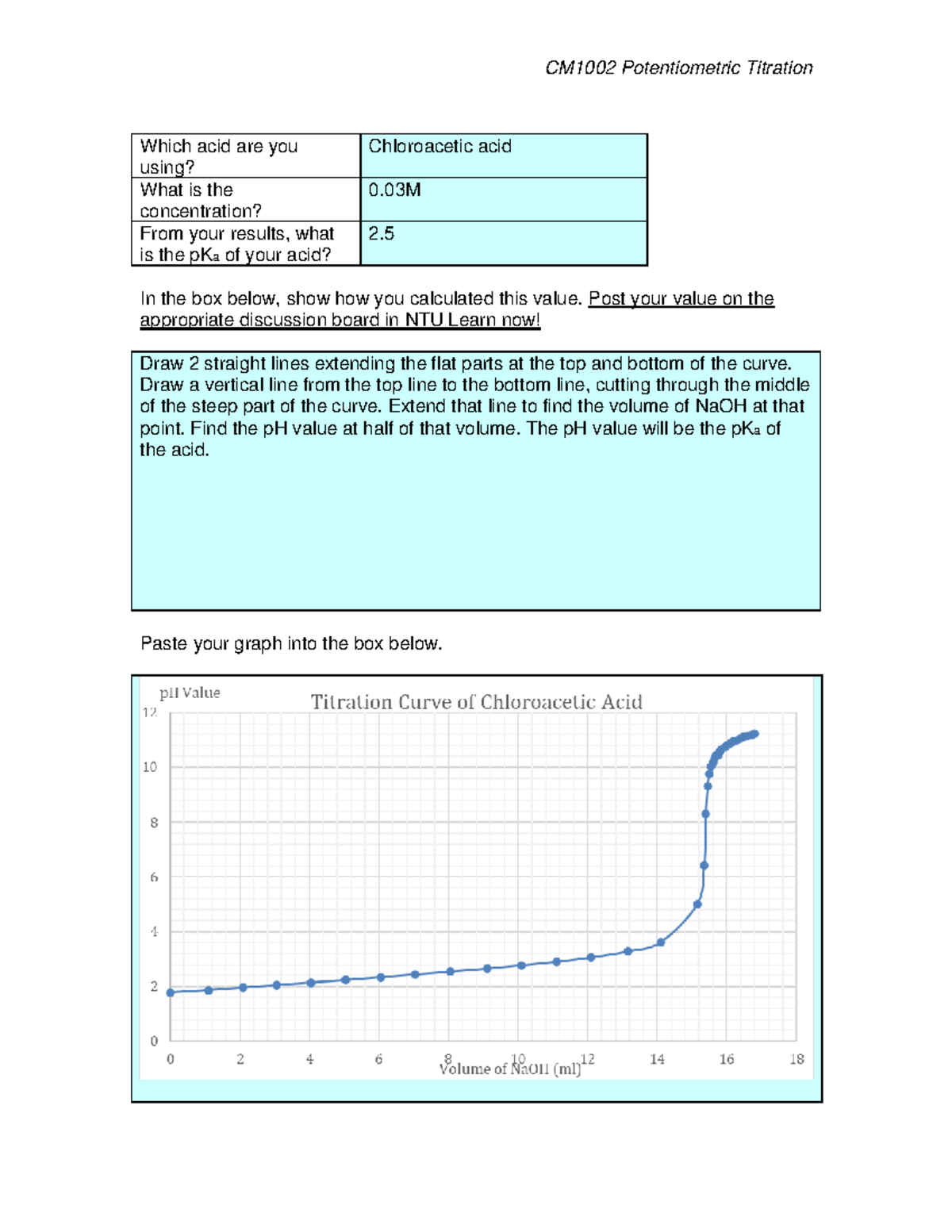Ex 1 Pot Titre 2024 - CM1002 Potentiometric Titration Experiment 1 ...