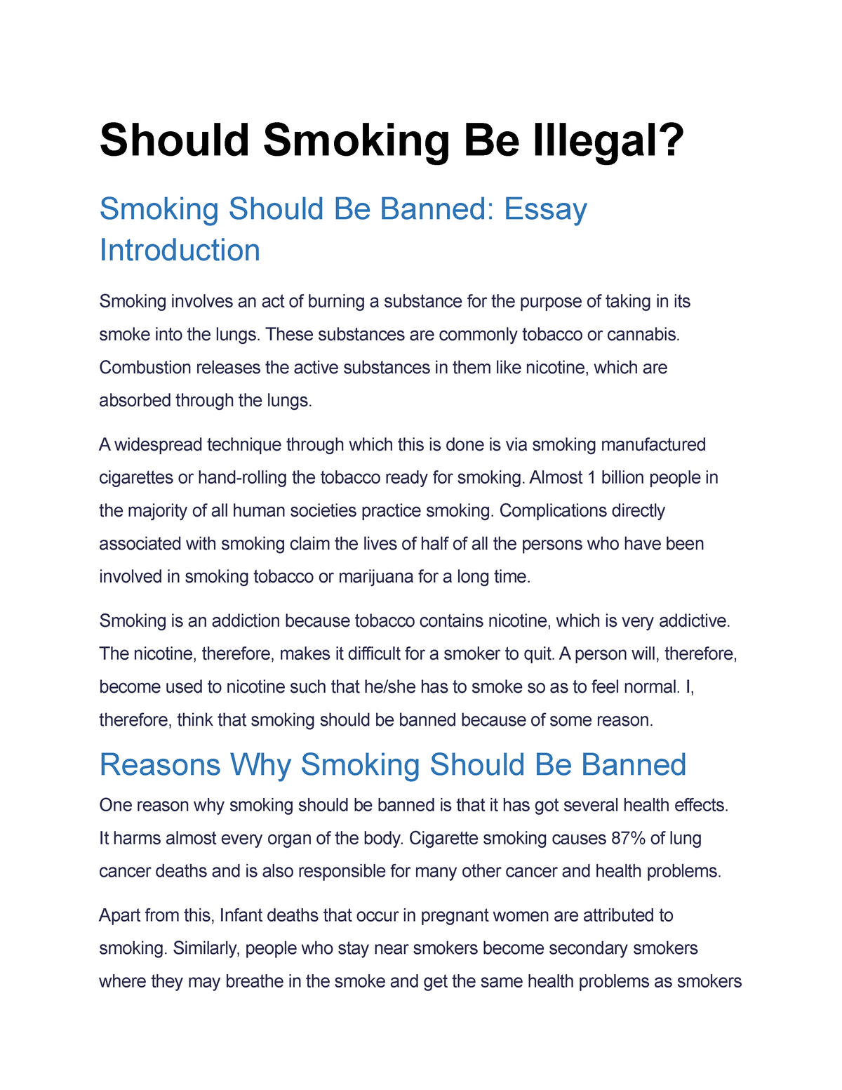essay about banning smoking