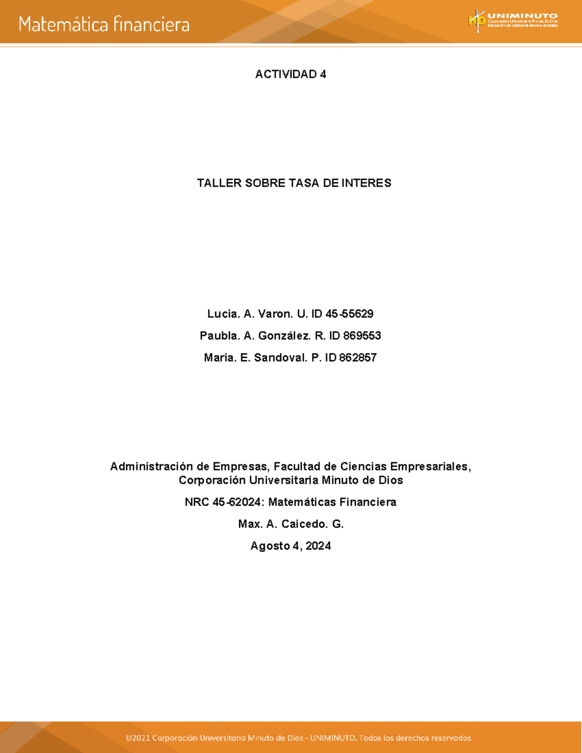 Uni2 act4 tal sob tas int - ACTIVIDAD 4 TALLER SOBRE TASA DE INTERES ...