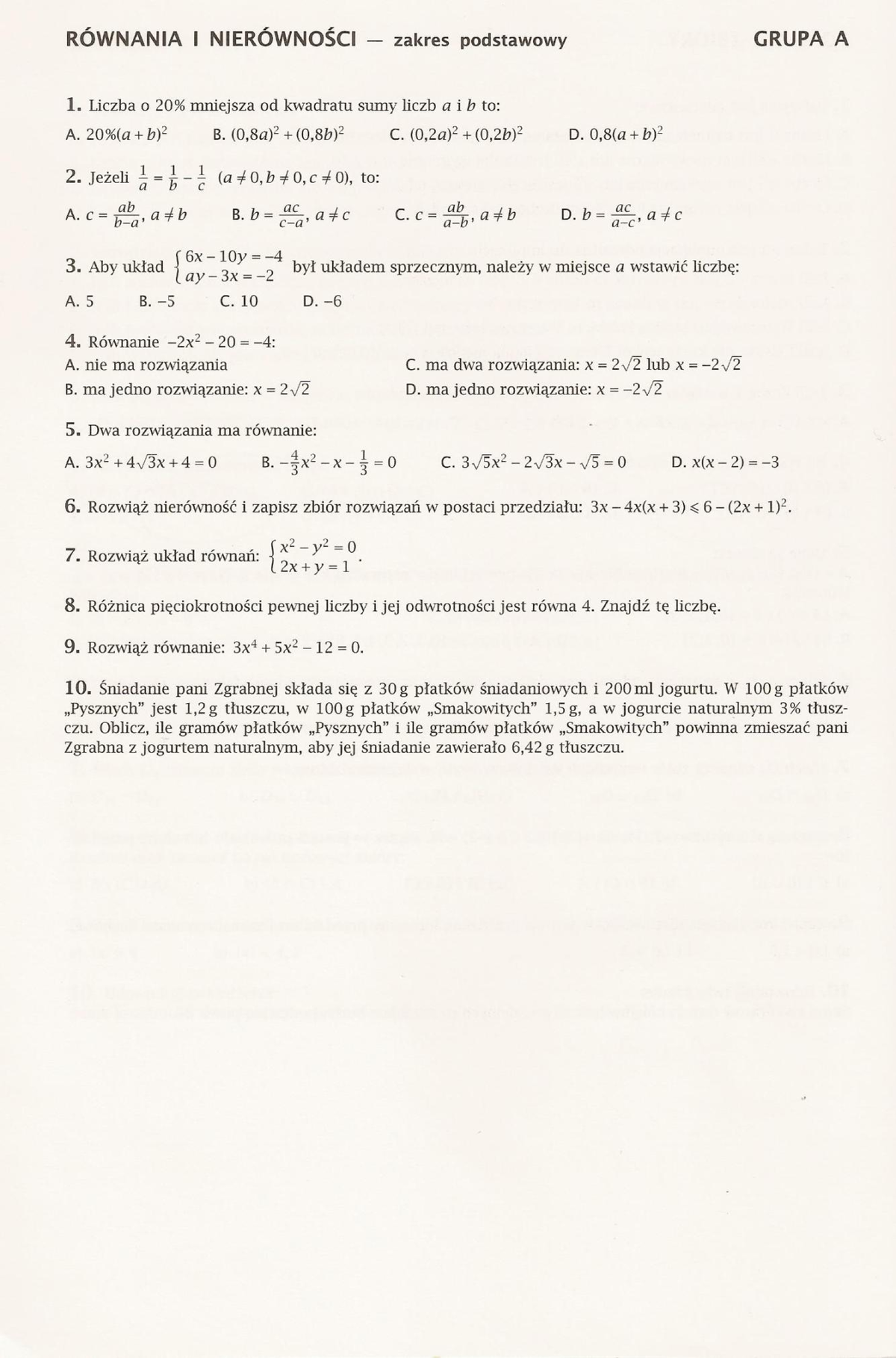 3. Równania, nierówności, układy równań [wersja 1] - MATH 120 - Studocu
