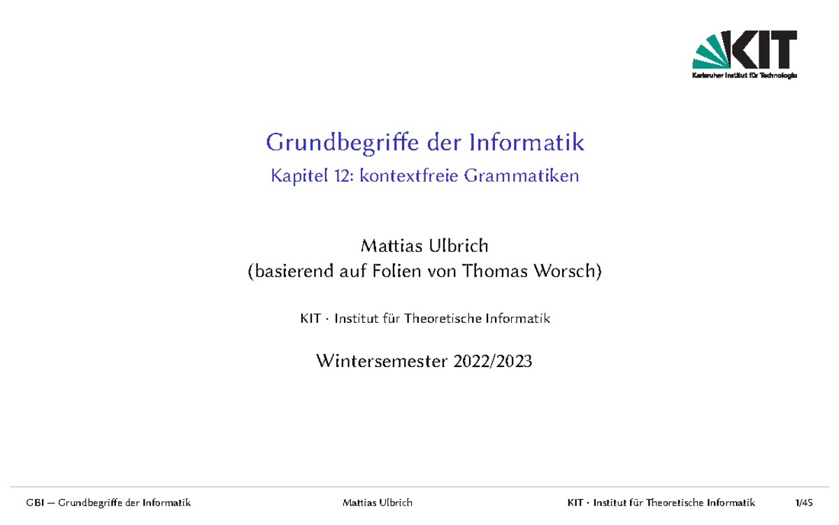 12 Kontextfreie Grammatiken - Grundbegri￿e Der Informatik Kapitel ...