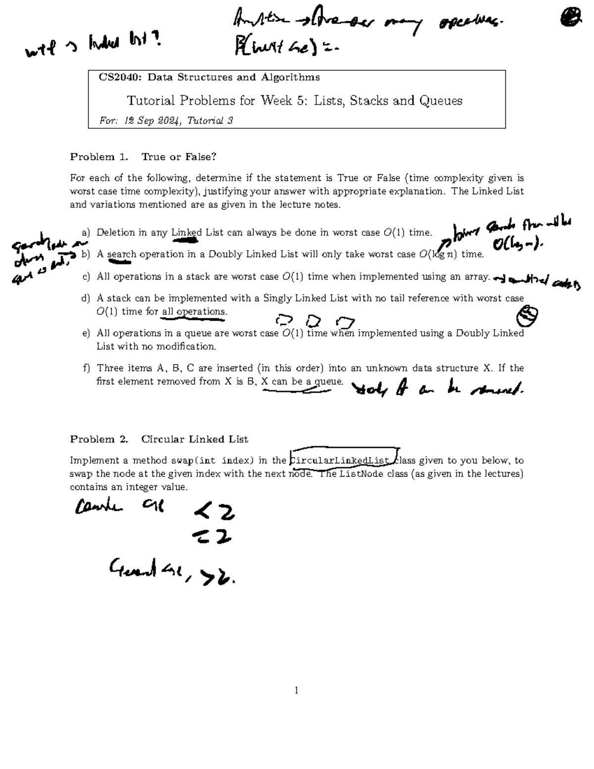 CS2040 Tutorial 3 Qns - none - CS2040: Data Structures and Algorithms ...