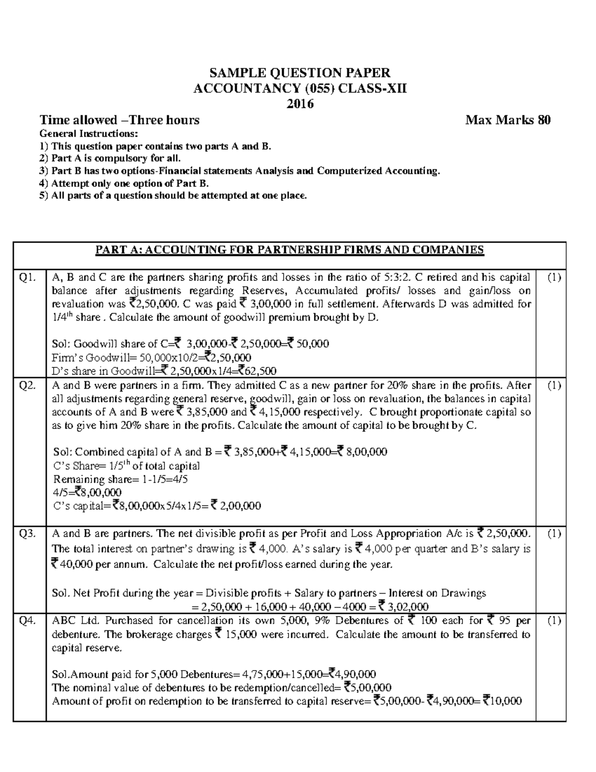 CBSE Class 12 Sample Paper Accountancy 2016 - SAMPLE QUESTION PAPER ...