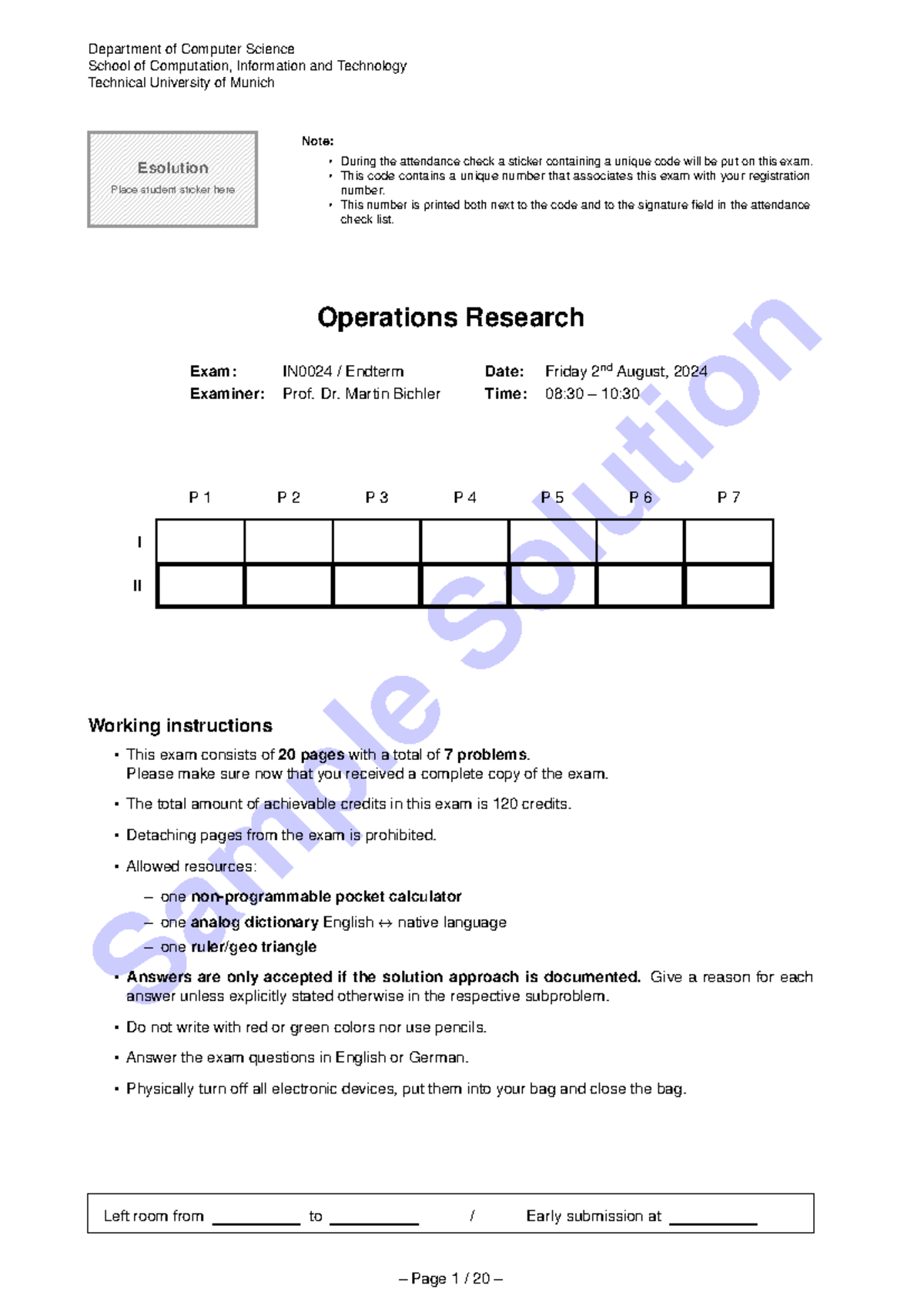 OR - operations research - Sample Solution ####### Department of ...