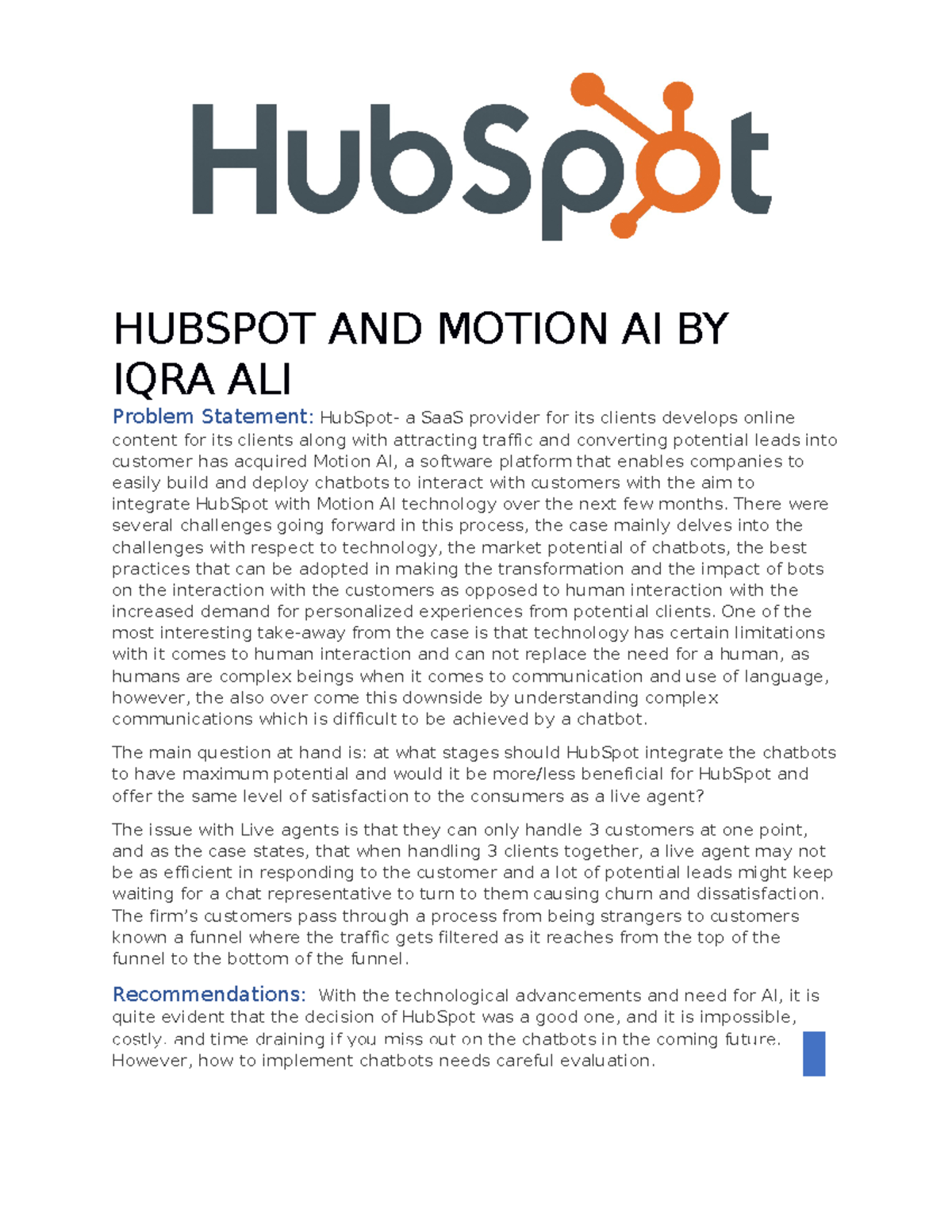 hubspot and motion ai case study