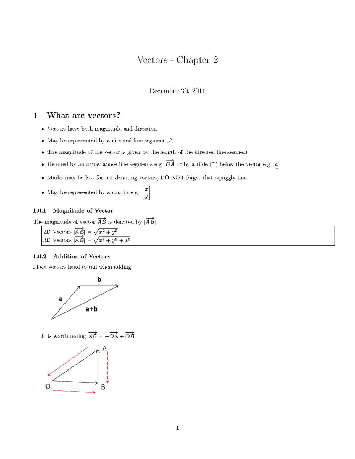 2313Vectors - vector notes - Vectors - Chapter 2 December 30, 2011 1 ...