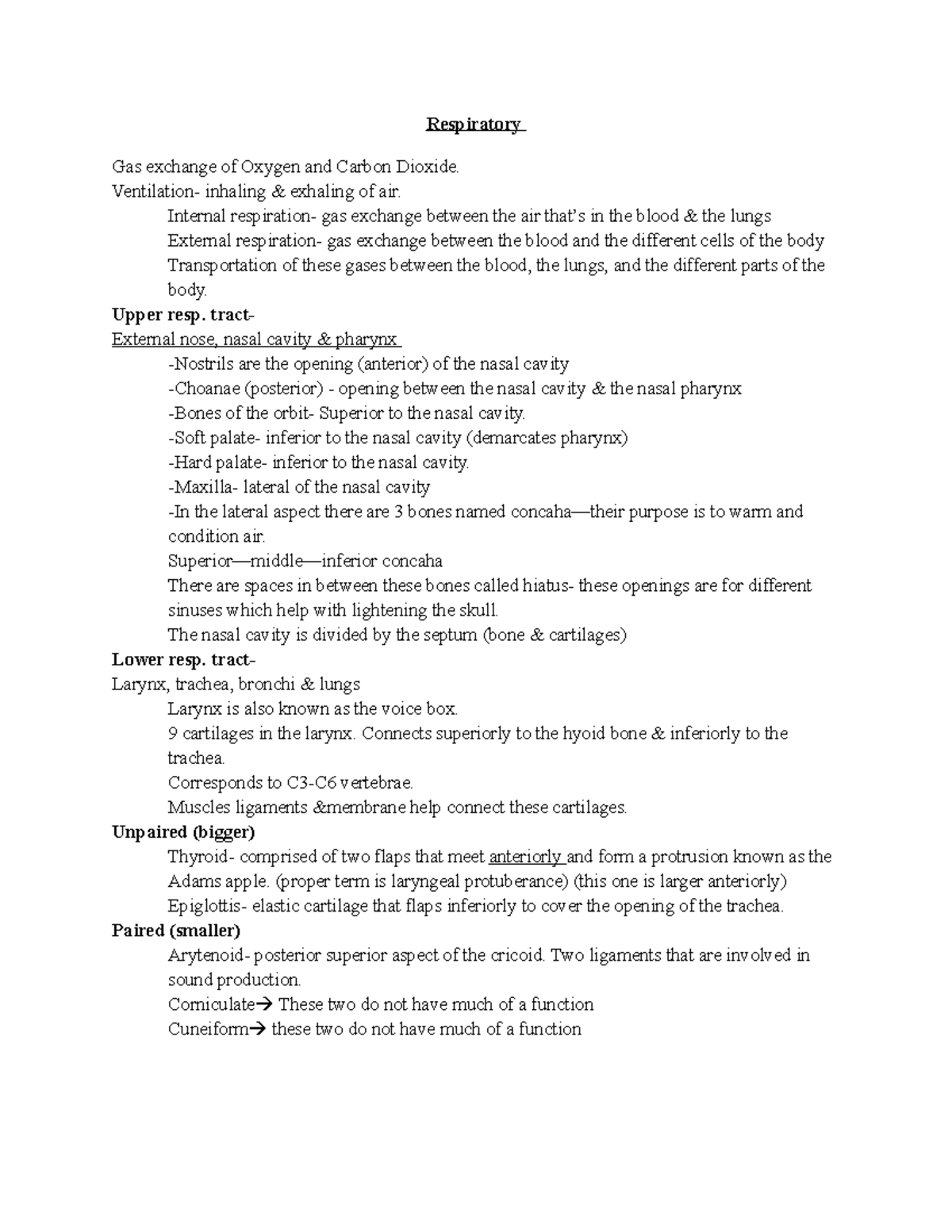 Anatomy exam 3 - Respiratory Gas exchange of Oxygen and Carbon Dioxide ...