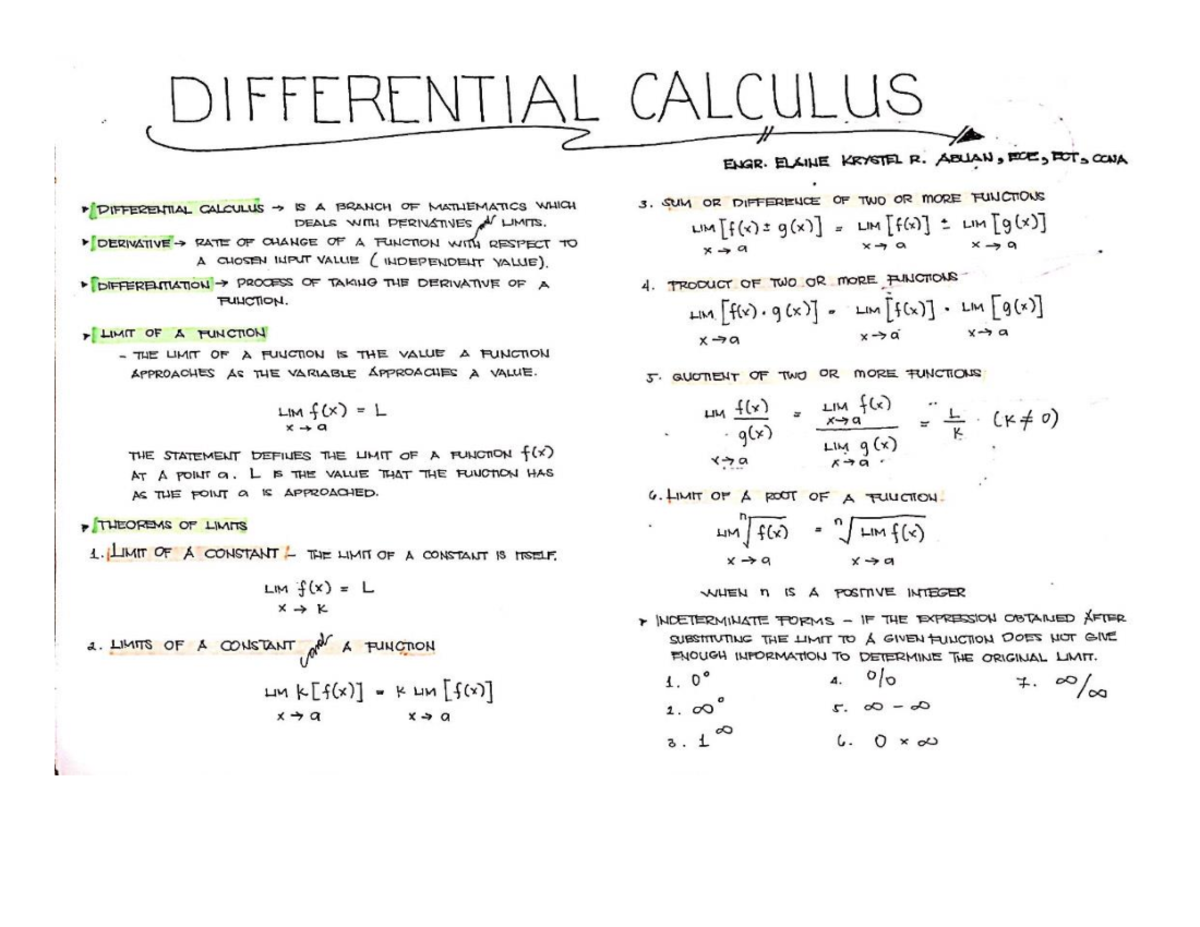 Differential Calculus Notes Requirements engineering en design