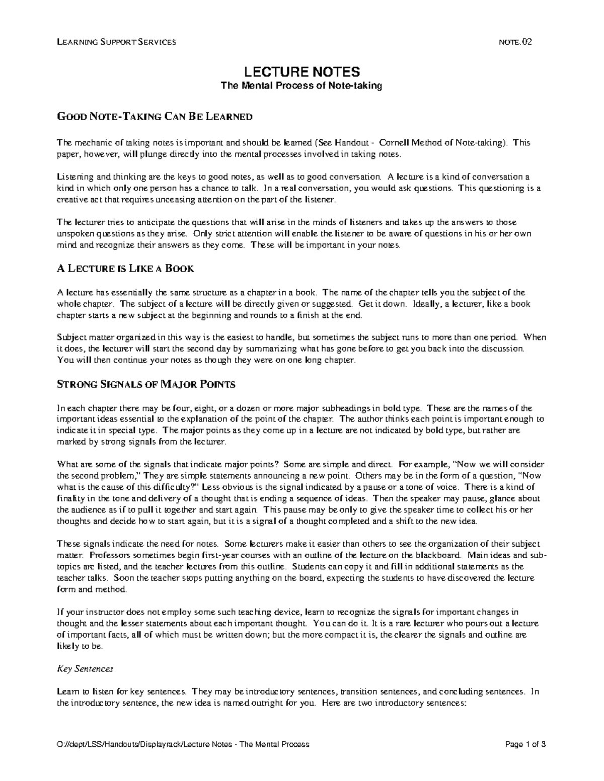 Lecture-Notes-The-Mental-Process - LEARNING SUPPORT SERVICES NOTE ...