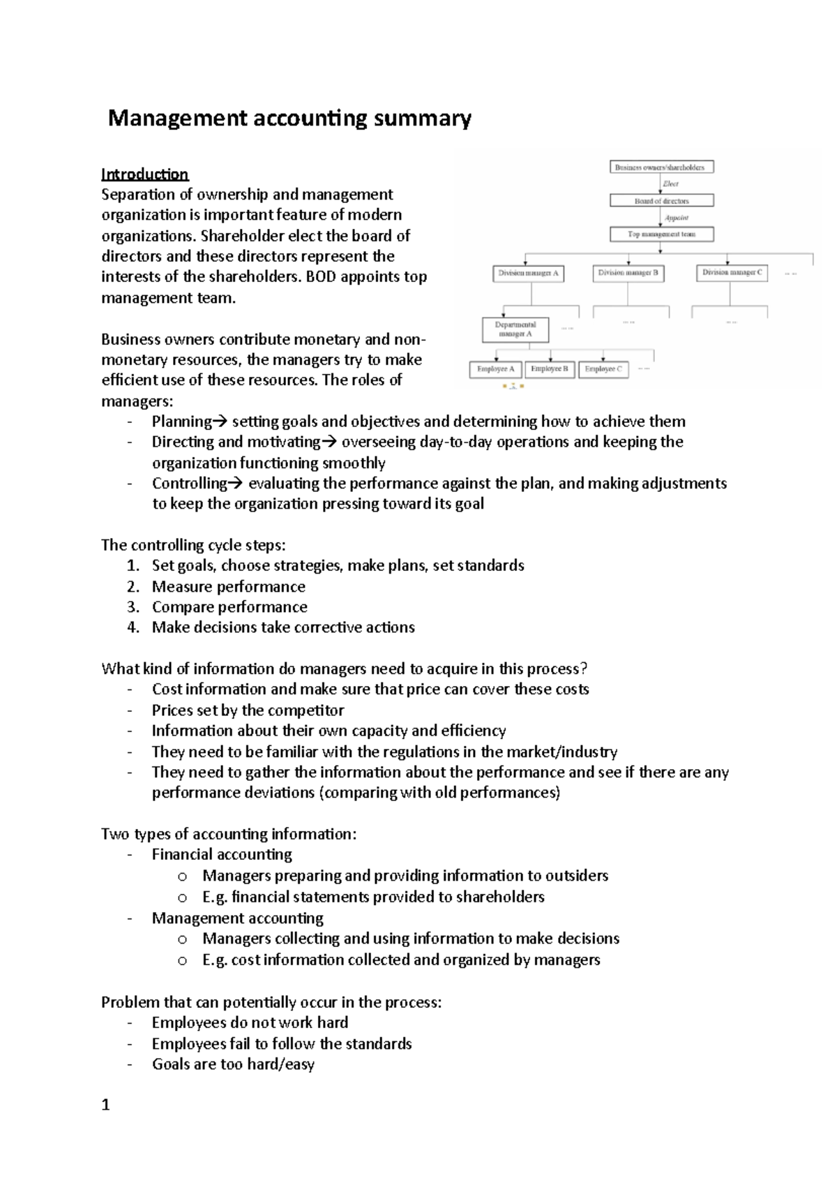 Intermediate management accounting summary Management accounting summary Introduction