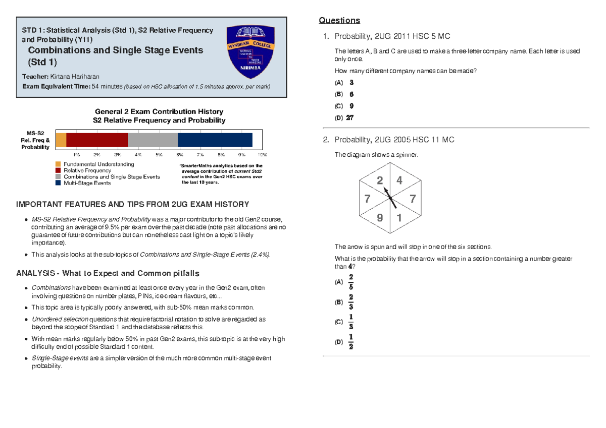 Des - Practice HSC questions - STD 1: Statistical Analysis (Std 1), S2 ...