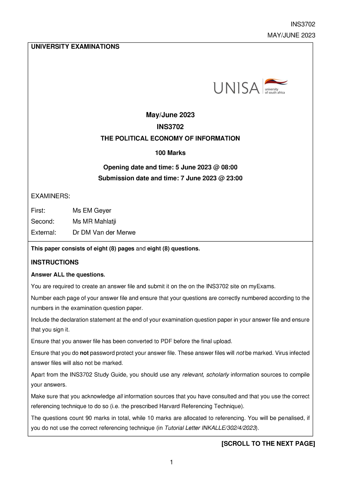 Null-1 - Portfolio questions - INS3705 - Unisa - Studocu