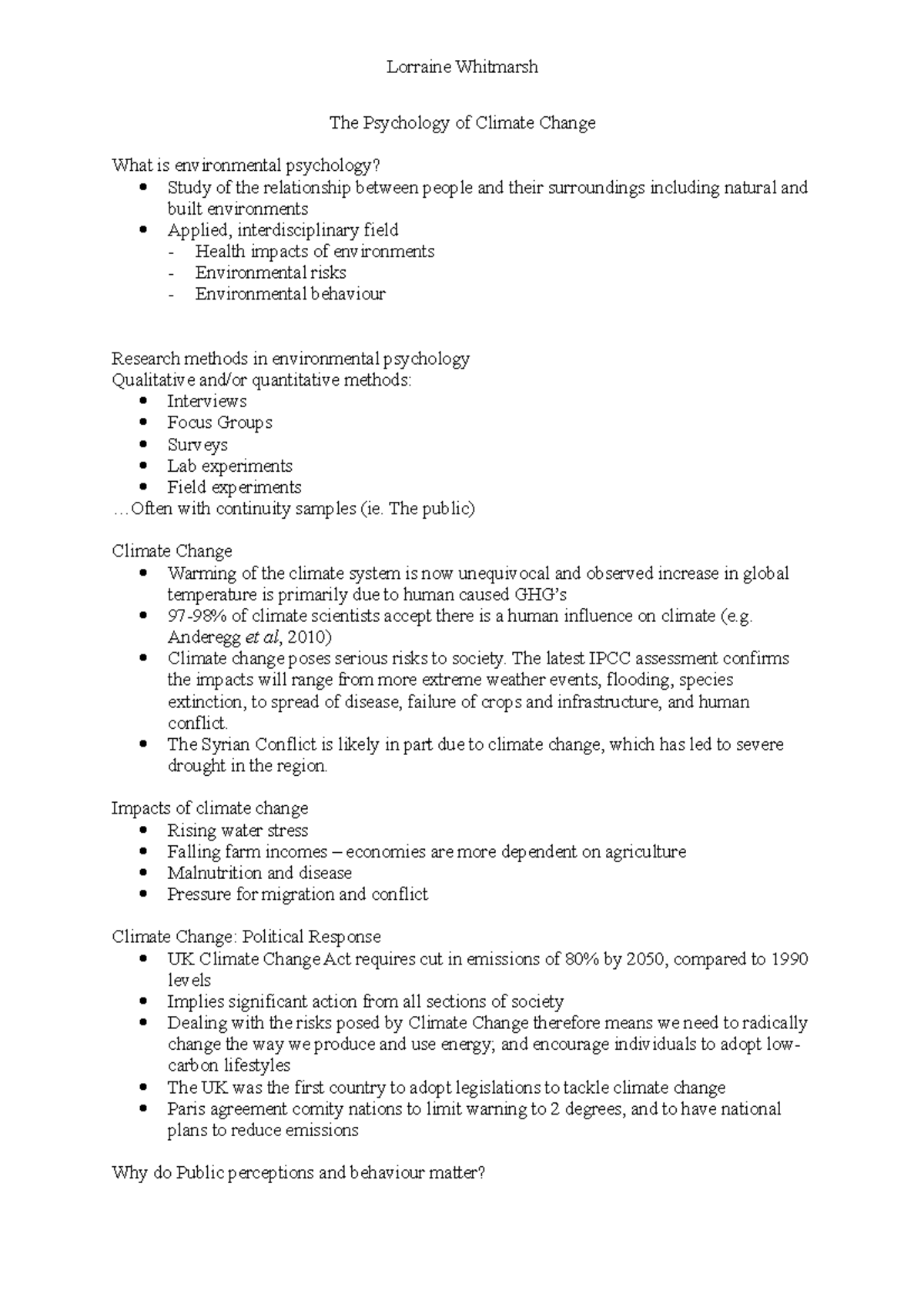 The Psychology of Climate Change Lorraine Whitmarsh The Psychology of
