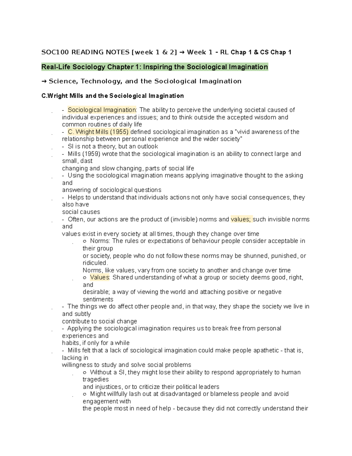 SOC100 Reading Notes - SOC100 READING NOTES [week 1 & 2] → Week 1 - RL ...