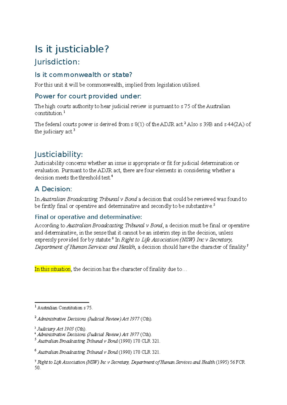 Whether a matter is justiciable - Is it justiciable? Jurisdiction: Is ...