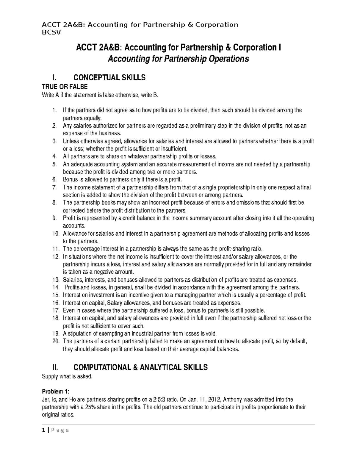 Handout-Partnership-Operations - BCSV ACCT 2A&B: Accounting For ...