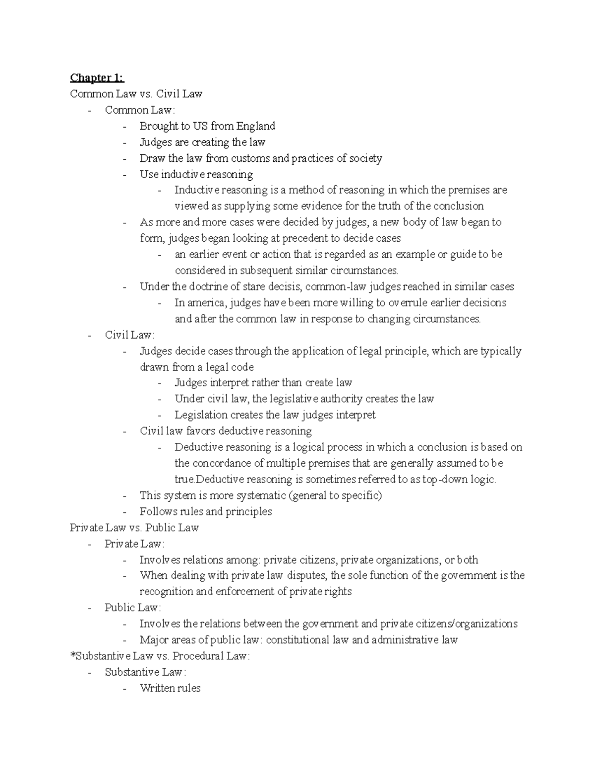 Legal Systems Study Guide (Ch. 1-4) - Chapter 1: Common Law vs. Civil ...