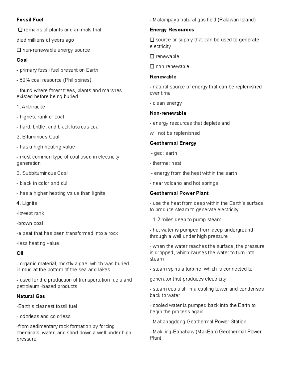 Fossil Fuel and energy resoureces Fossil Fuel remains of plants and