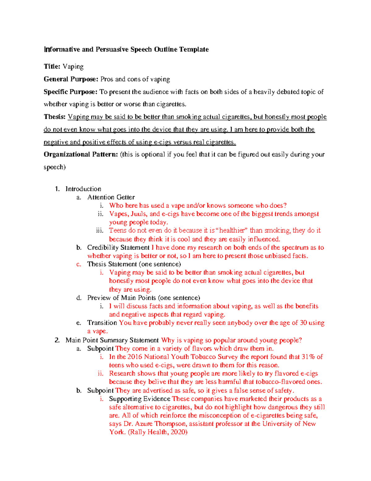 Informative Speech Outline Cockrell In formative and Persuasive