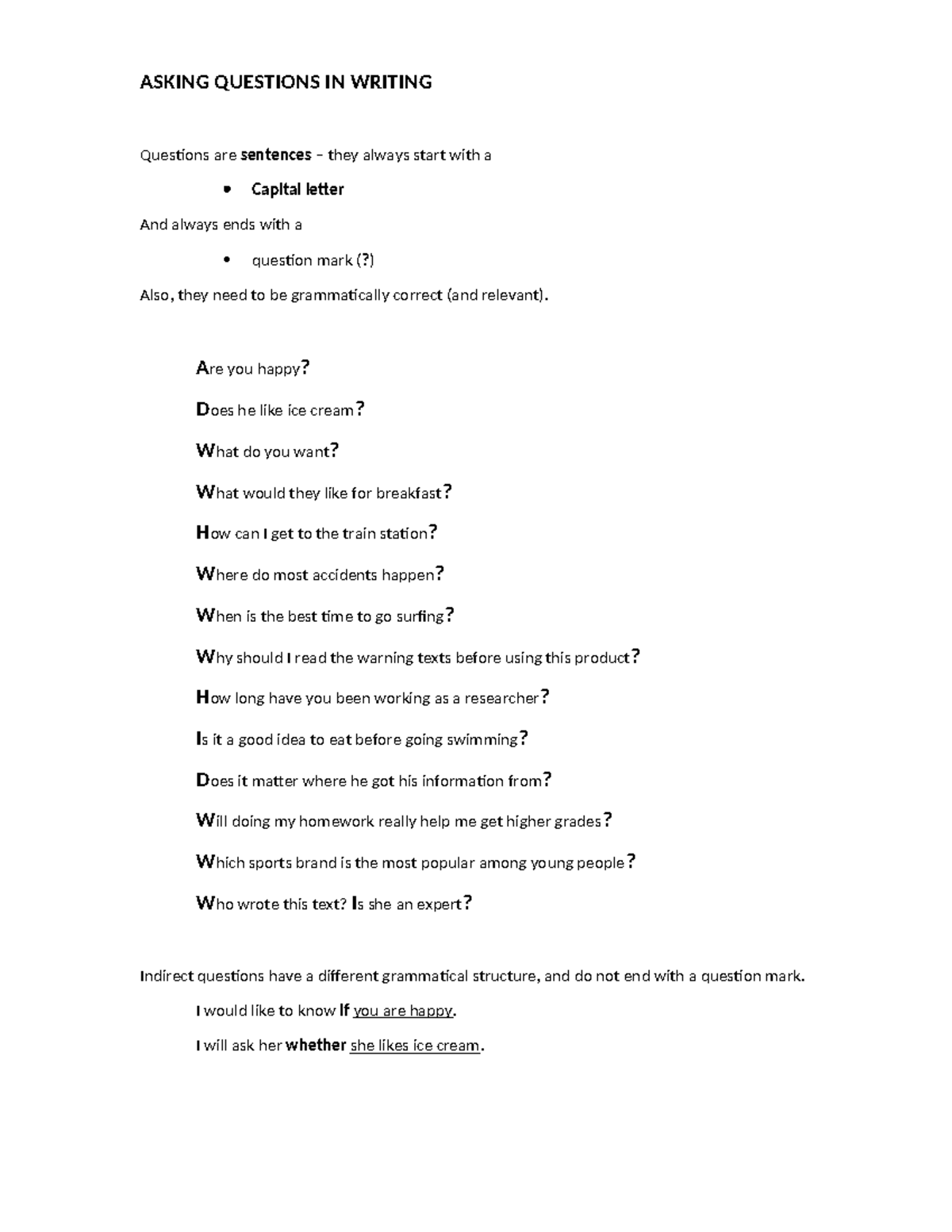 Askinq questions in writing - ASKING QUESTIONS IN WRITING Questions are ...