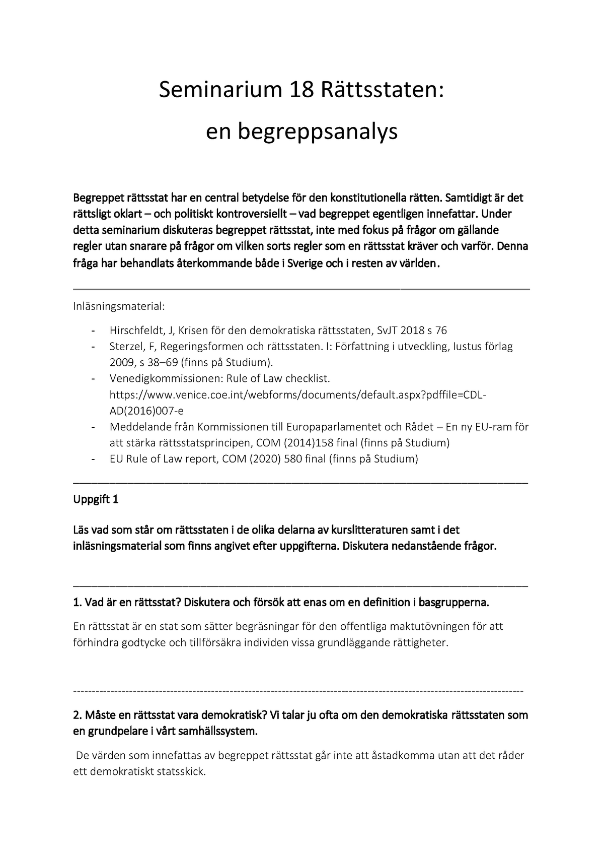 Seminarium 18 - Rättsstaten En Begreppsanalys - Jurisprogrammet ...