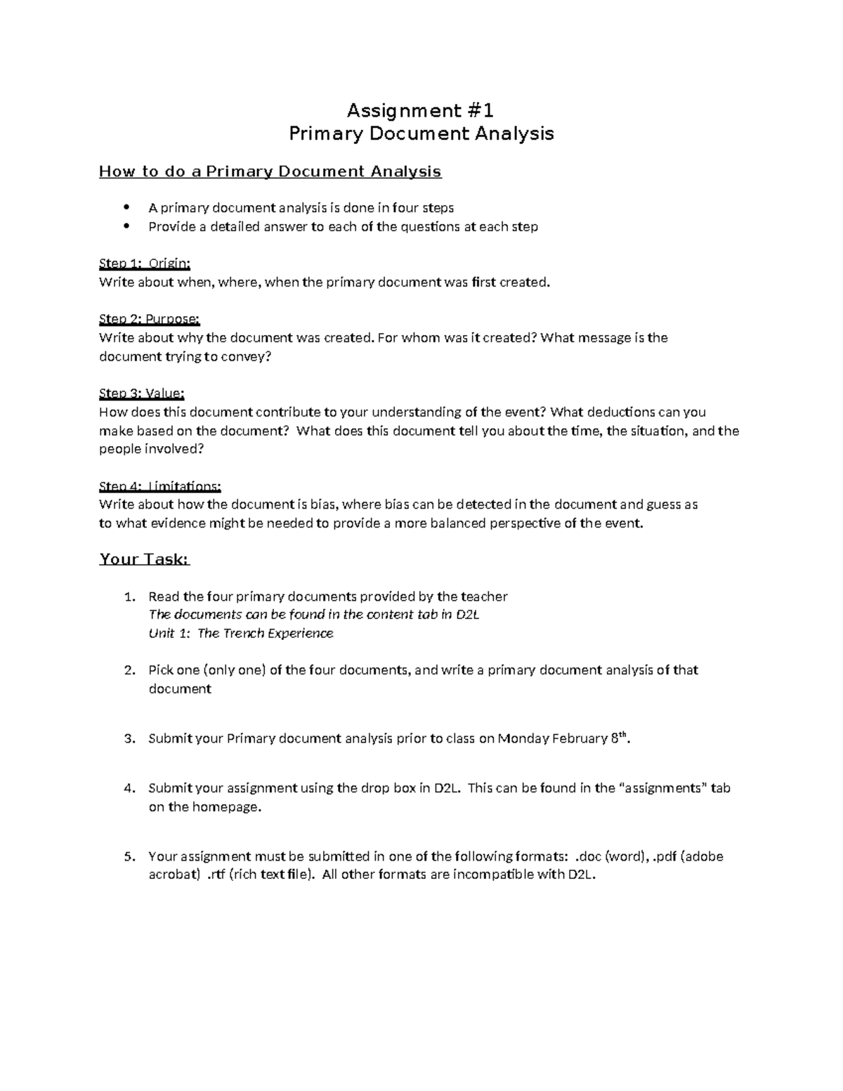 Primary Document Analysis - Step 2: Purpose: Write about why the ...