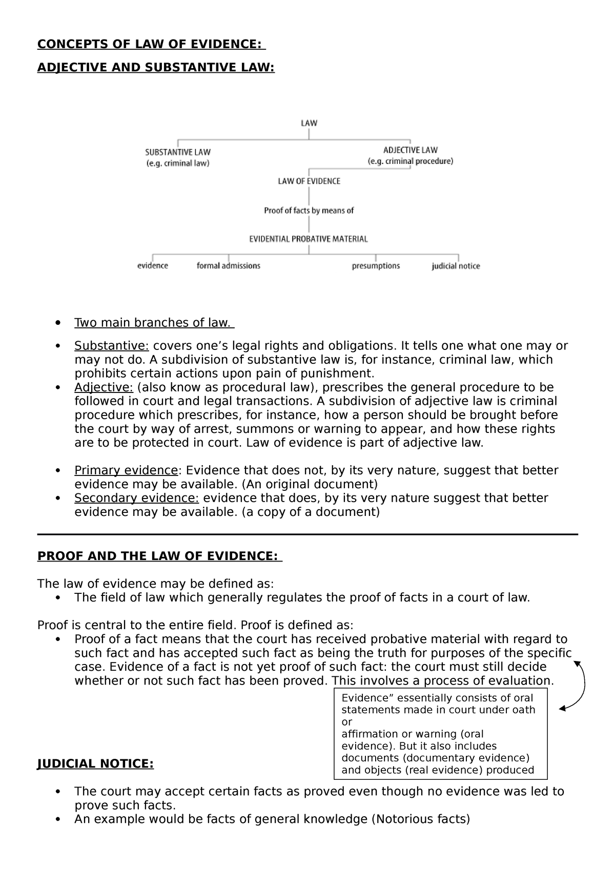 law-of-evidence-notes-concepts-of-law-of-evidence-adjective-and