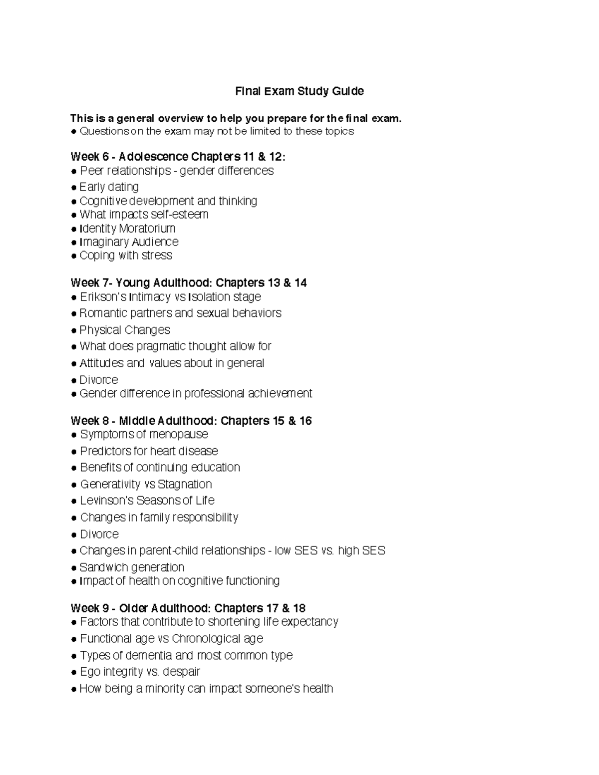 Study Guides 2019 - Final Exam Study Guide This is a general overview ...
