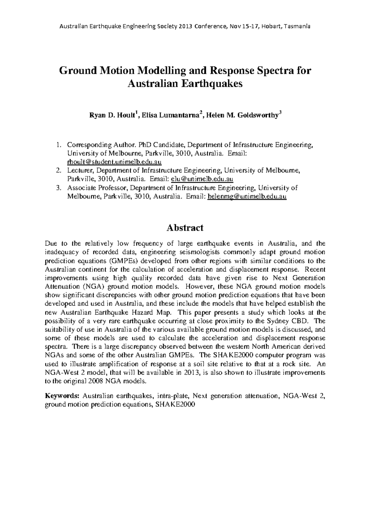 29 Hoult Ryan Ground - Ground Motion Modelling and Response Spectra for ...