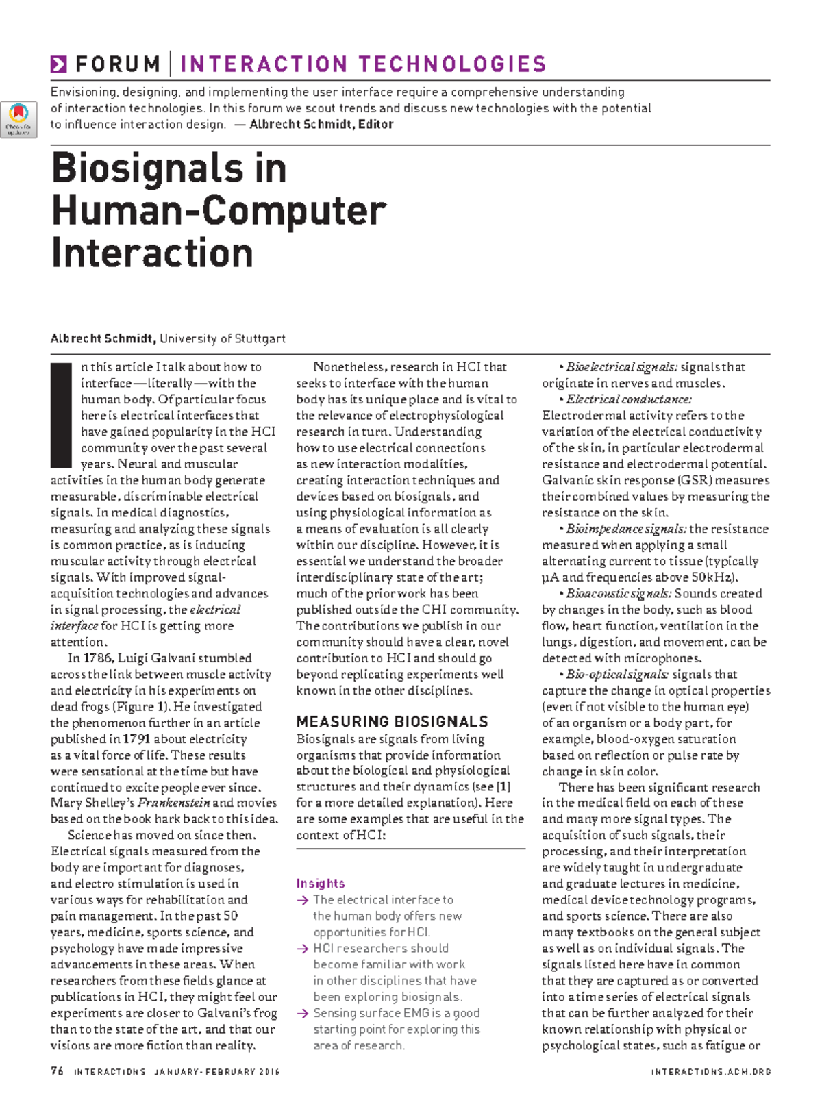 Biosignals in Human-Computer Interaction - 76 I N T E R A C T I O N S J ...