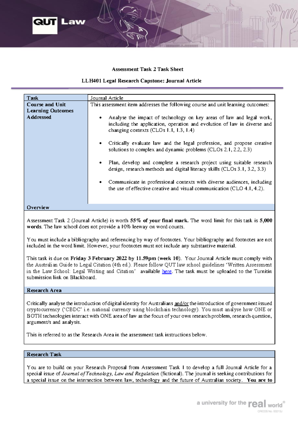 Summer 2022 S2 LLH401 Assessment Task 2 Task Sheet - Assessment Task 2 ...