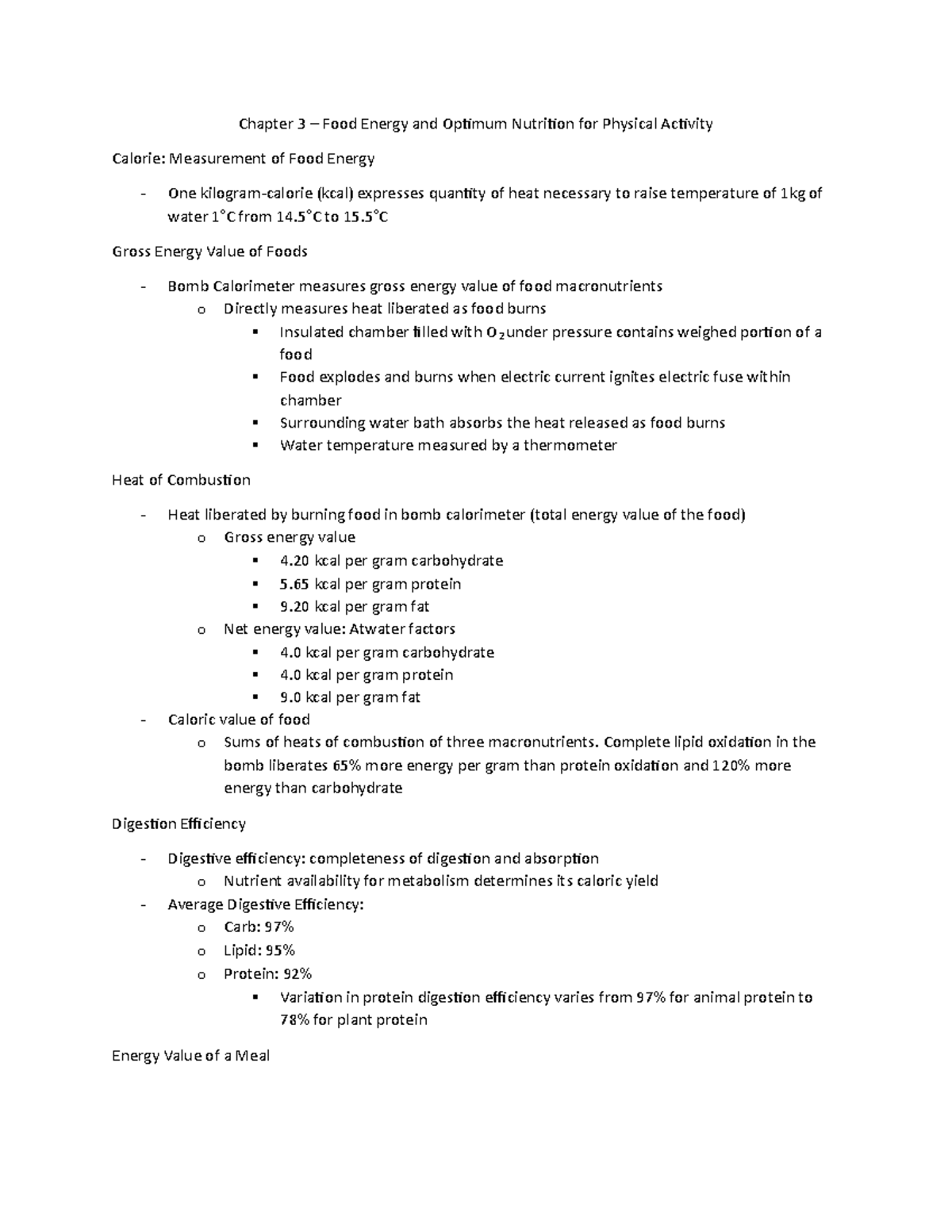 Chapter 3 - Lecture notes 3 - Chapter 3 – Food Energy and Optimum ...