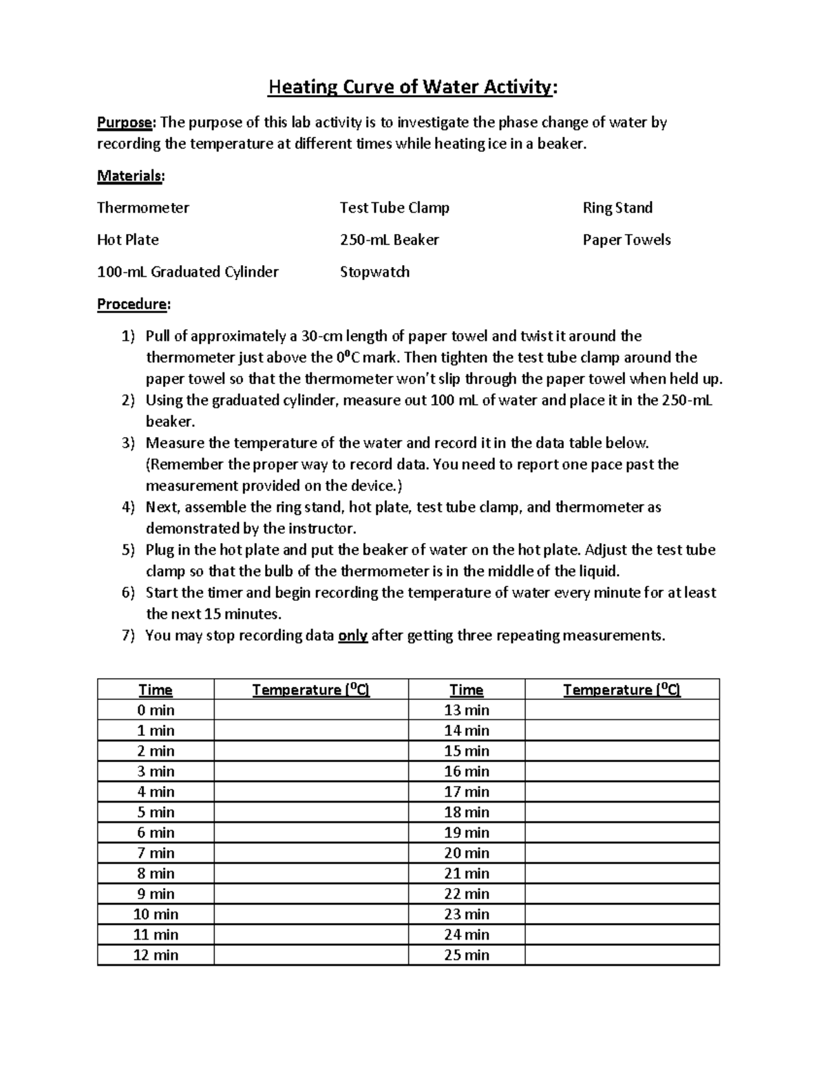 Heating Curve Lab Hope you find this helpful Heating Curve of Water