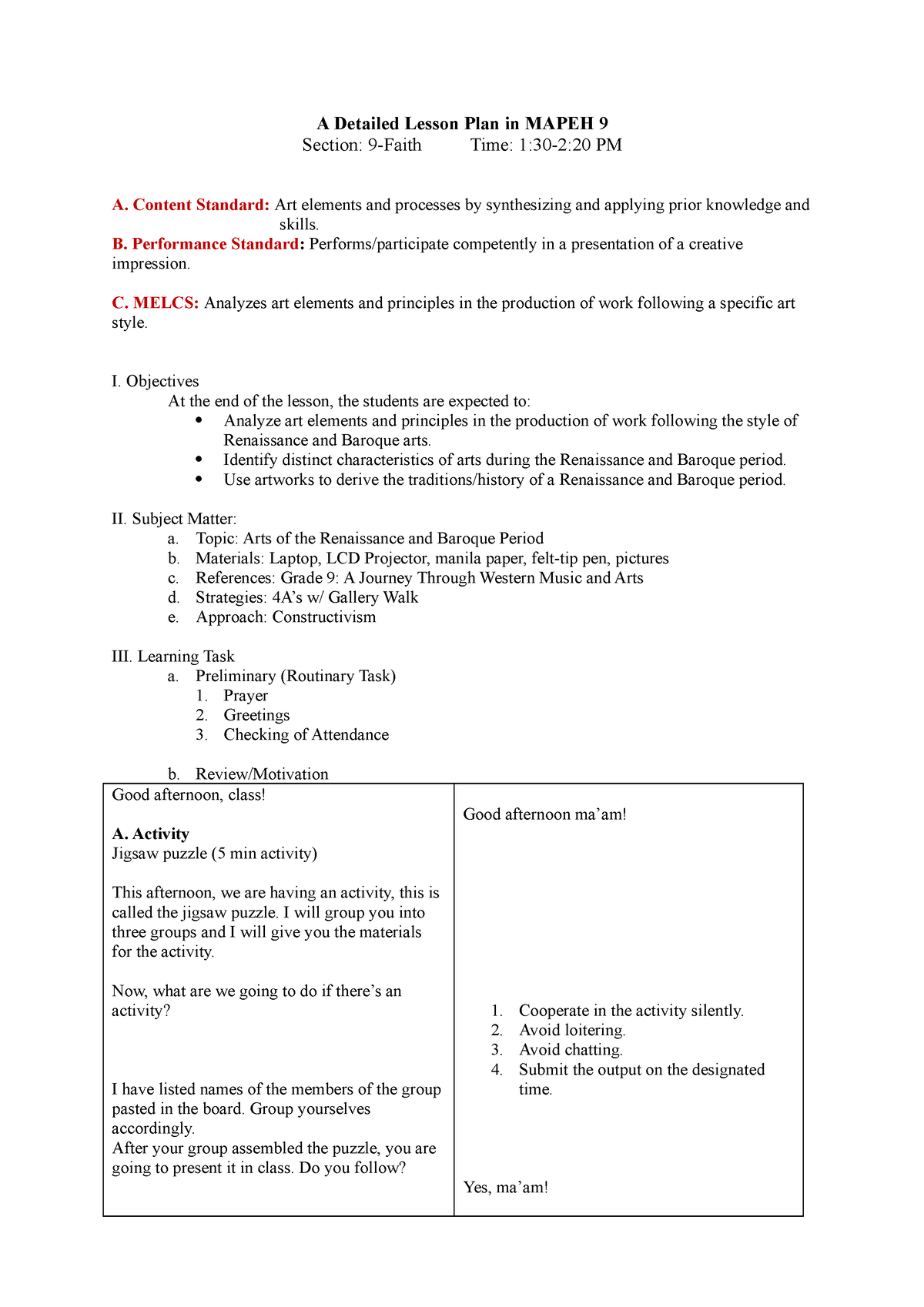 A Detailed Lesson Plan In Mapeh 9 - A Detailed Lesson Plan In MAPEH 9 ...