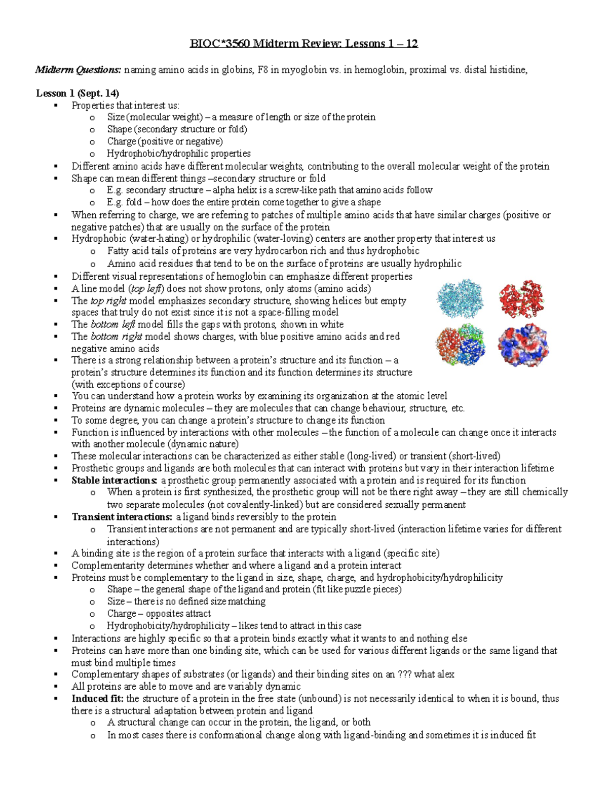 BIOC3560 Midterm Notes (Lecture 1-11) - BIOC*3560 Midterm Review ...