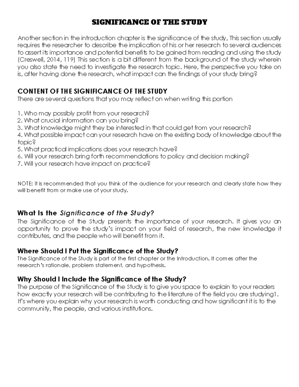 Chapter-1- Significance - SIGNIFICANCE OF THE STUDY Another section in ...