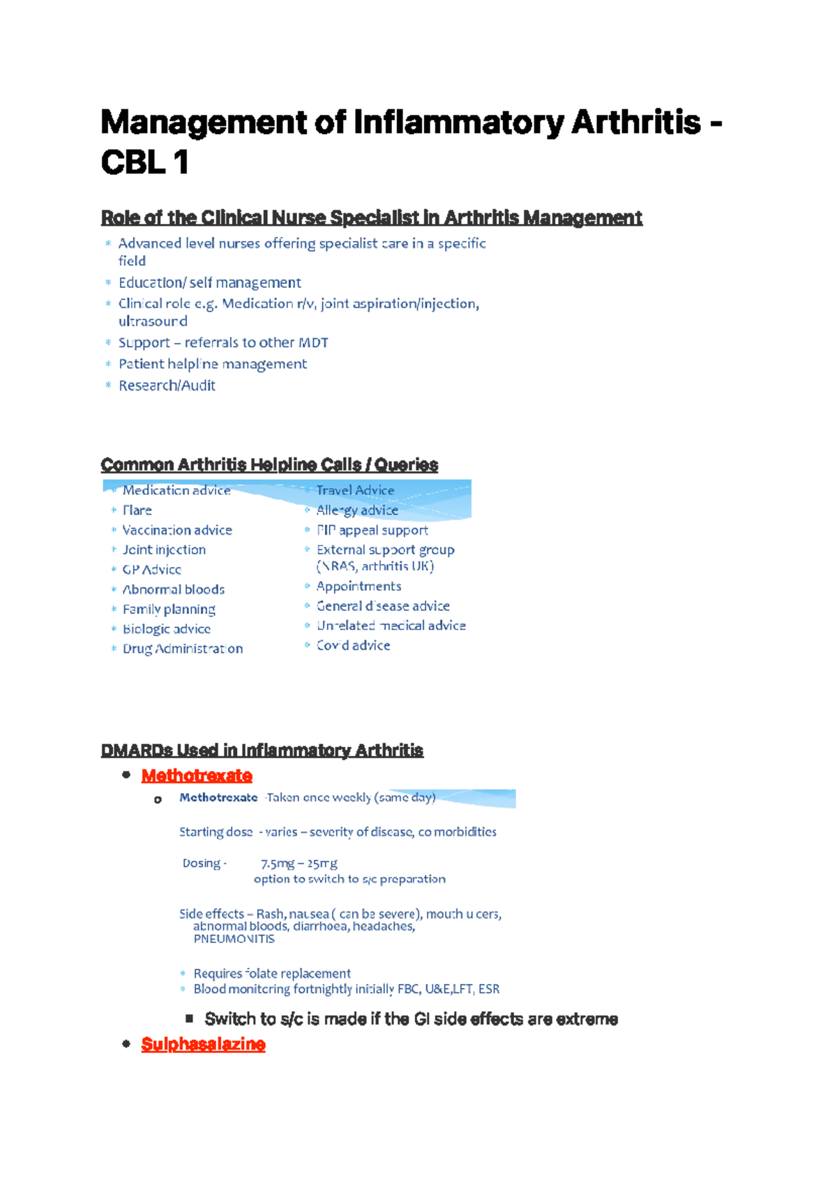 Management of Inflammatory Arthritis - CBL 1 - Ma n a g e m e n t o f I ...