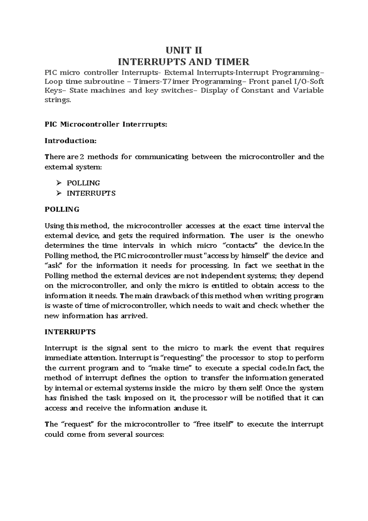 AMC UNIT 2 - All the best - UNIT II INTERRUPTS AND TIMER PIC micro ...