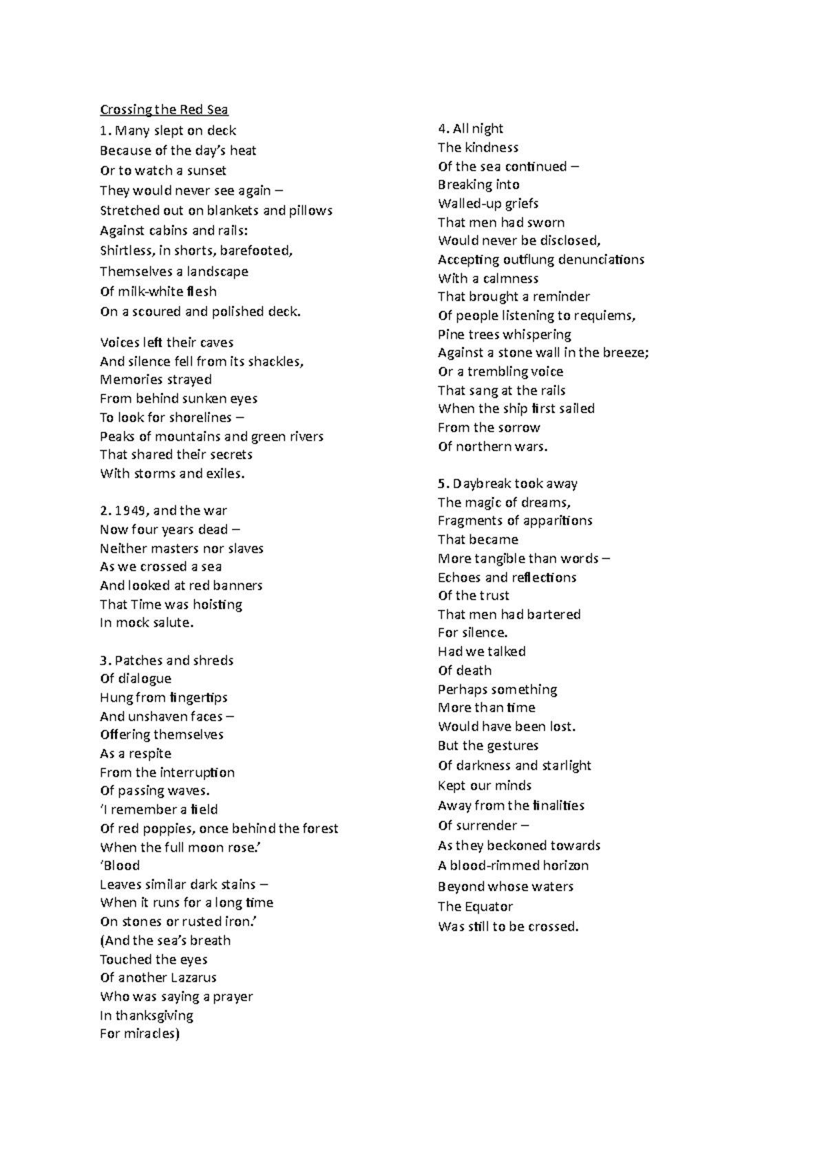 Crossing The Red Sea - Poem - Crossing the Red Sea Many slept on deck Because of the day’s heat ...