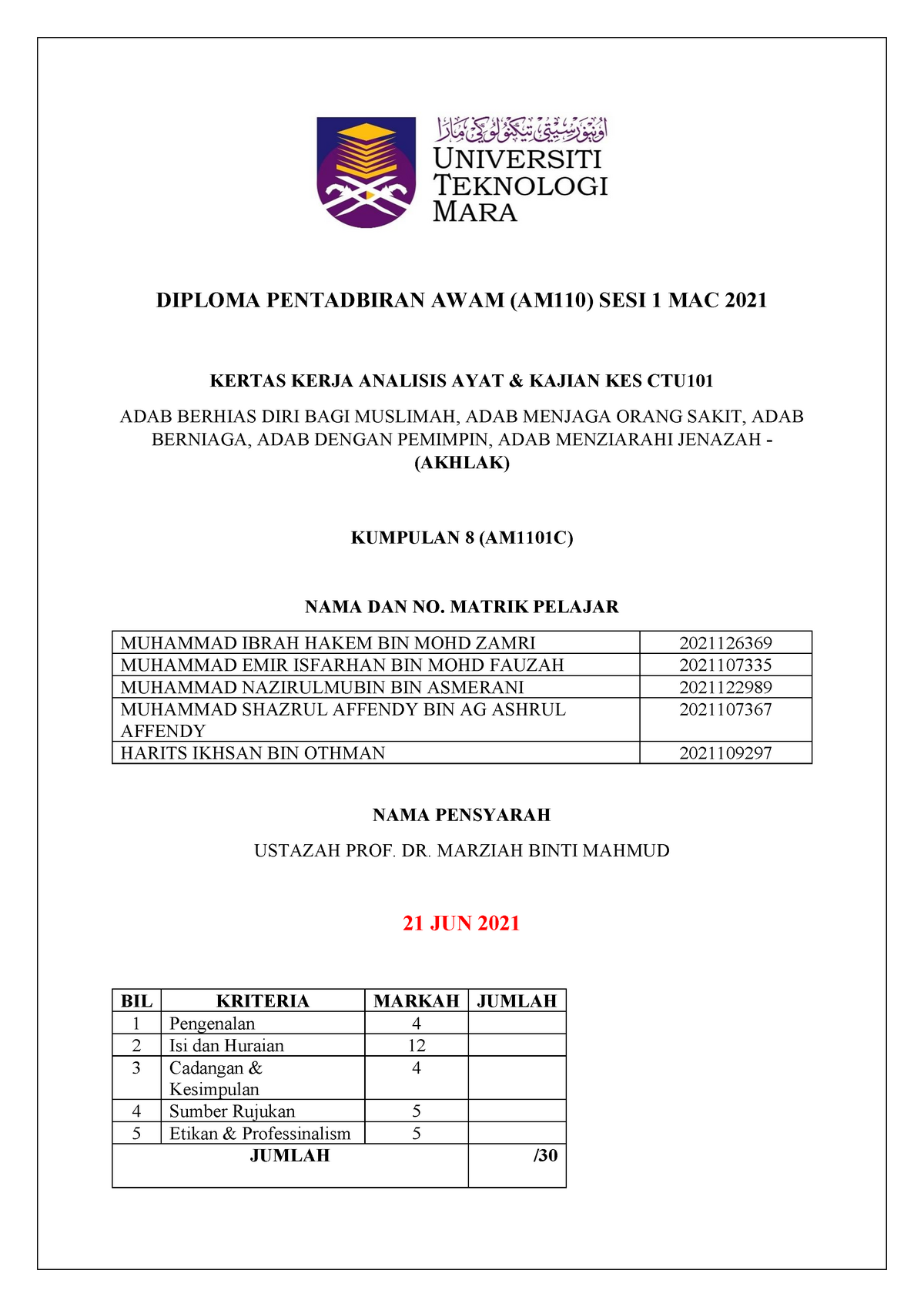 Kertas Kerja Analisis Ayat Dan Kajian Kes Ctu101 Adab Berhias Diri Menurut Islam Studocu