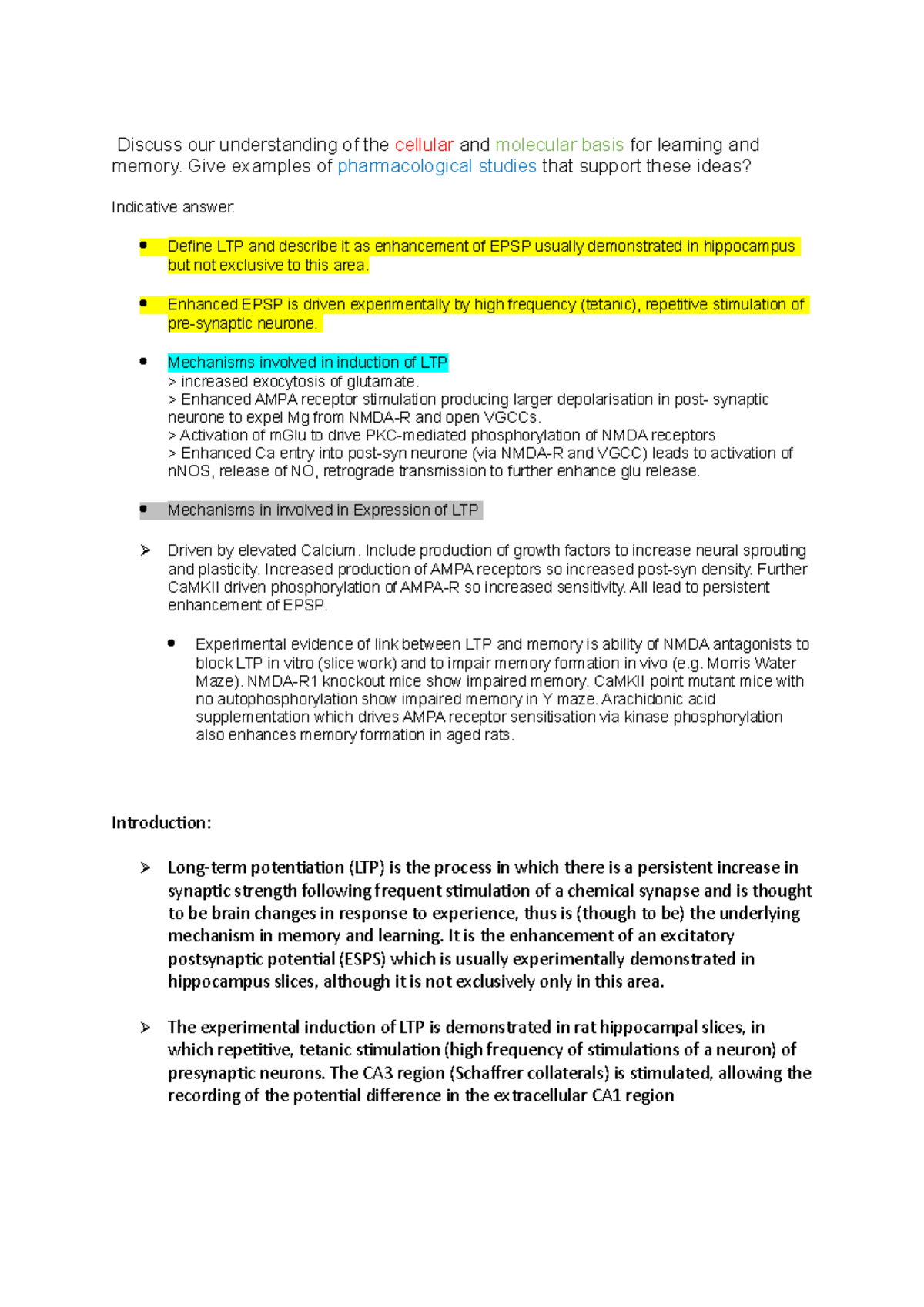Lecture 19 > LTP - Long term potentiation - Discuss our understanding ...