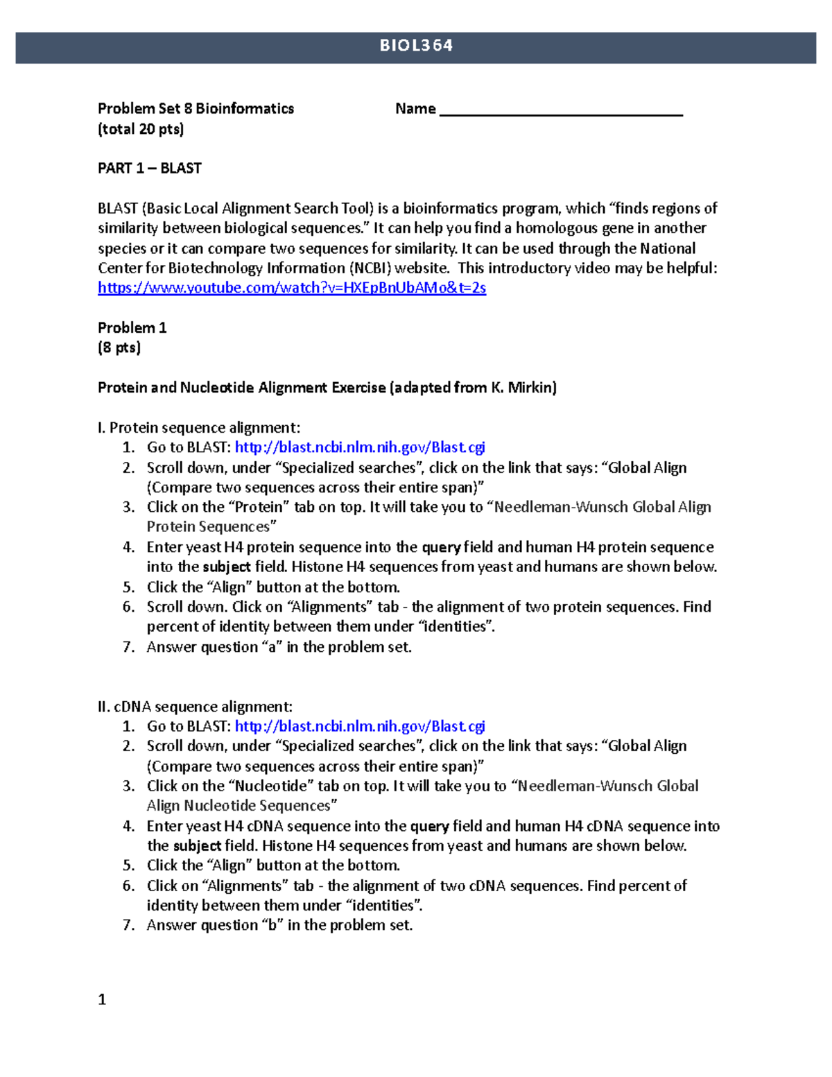 Problem Set 8 Fa23 - Problem Set 8 Bioinformatics Name ...