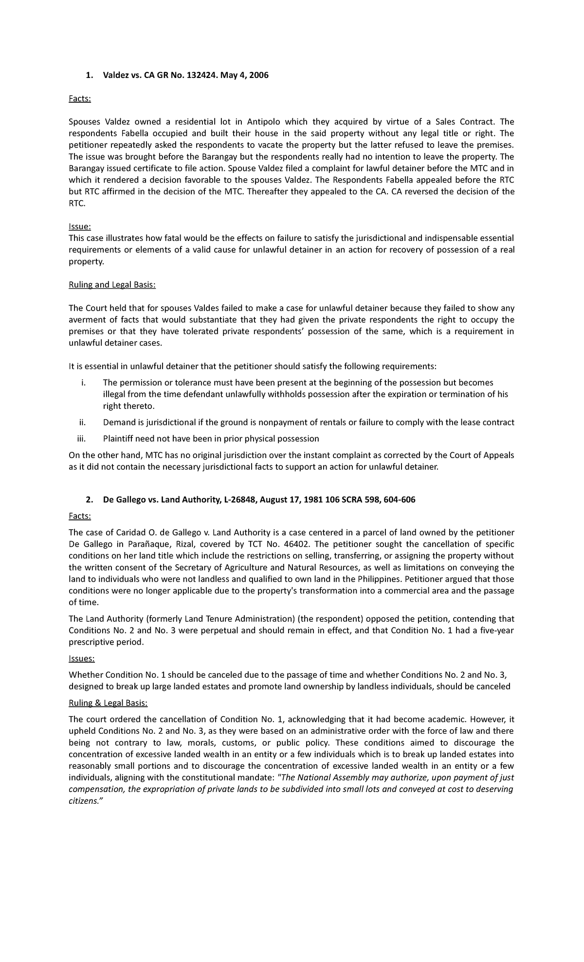 Property digest Valdez vs. CA GR No. 132424. May 4, 2006 Facts