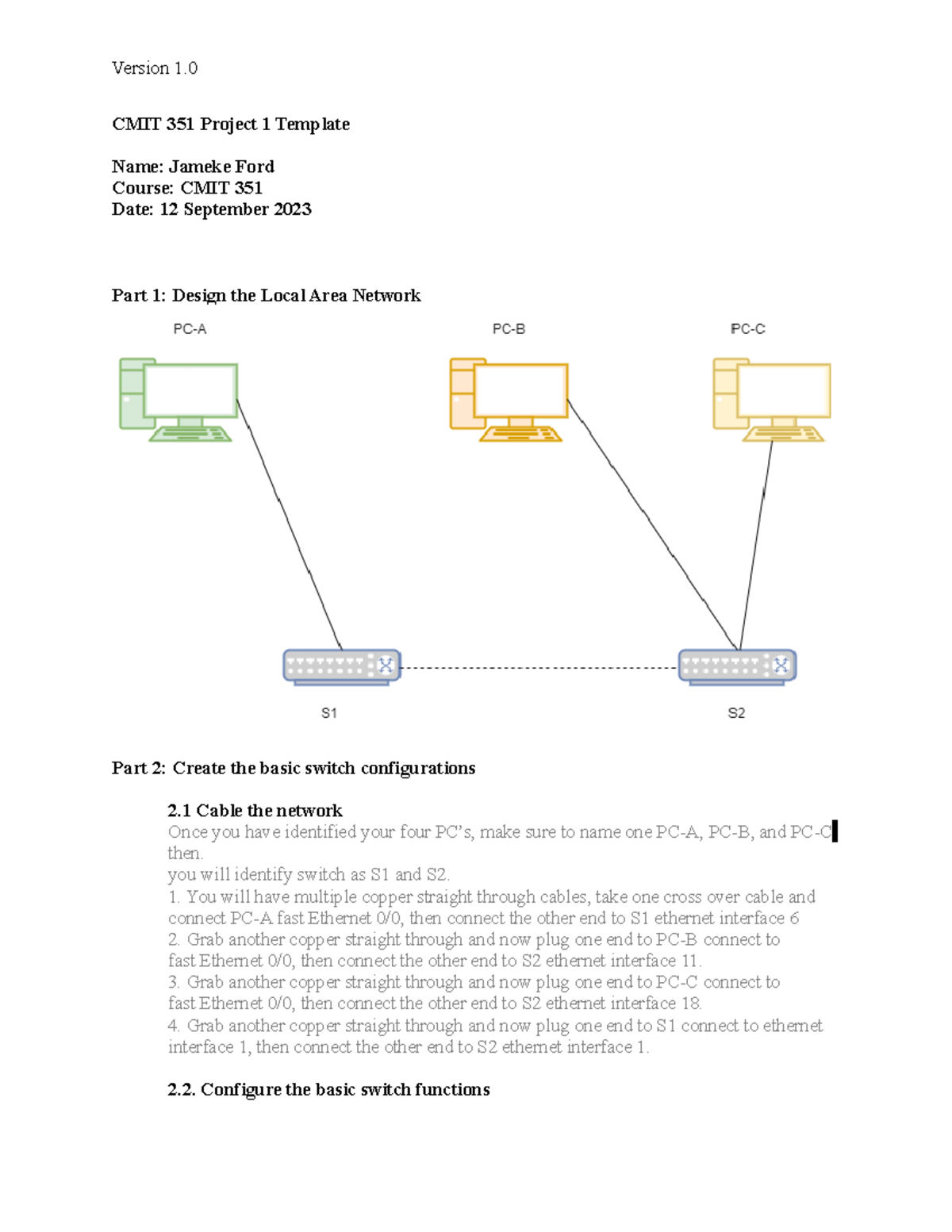 CMIT 351 - Project 1- FORD - CMIT 351 Project 1 Template Name: Jameke ...